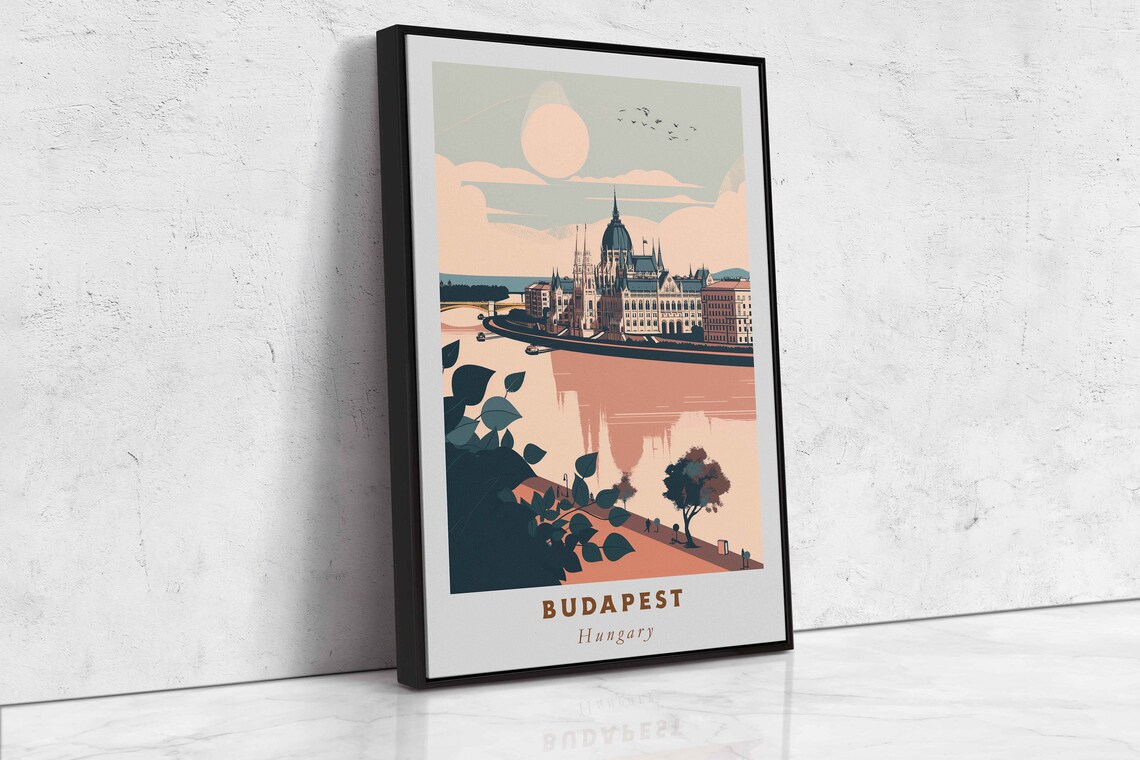 Budapest Hungary Parliament Building Danube River View Travel Poster - Image 2