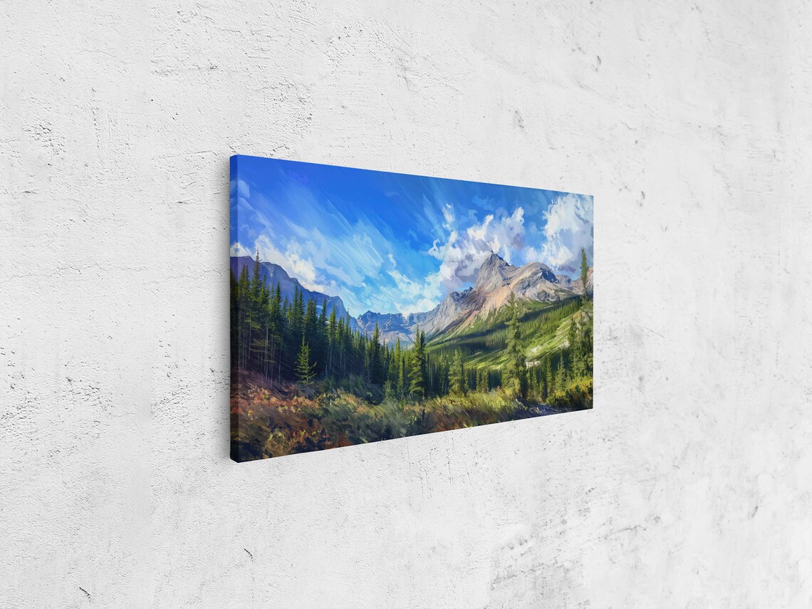 Majestic Mountain Valley Pine Forest Vibrant Blue Sky Landscape Poster - Image 4