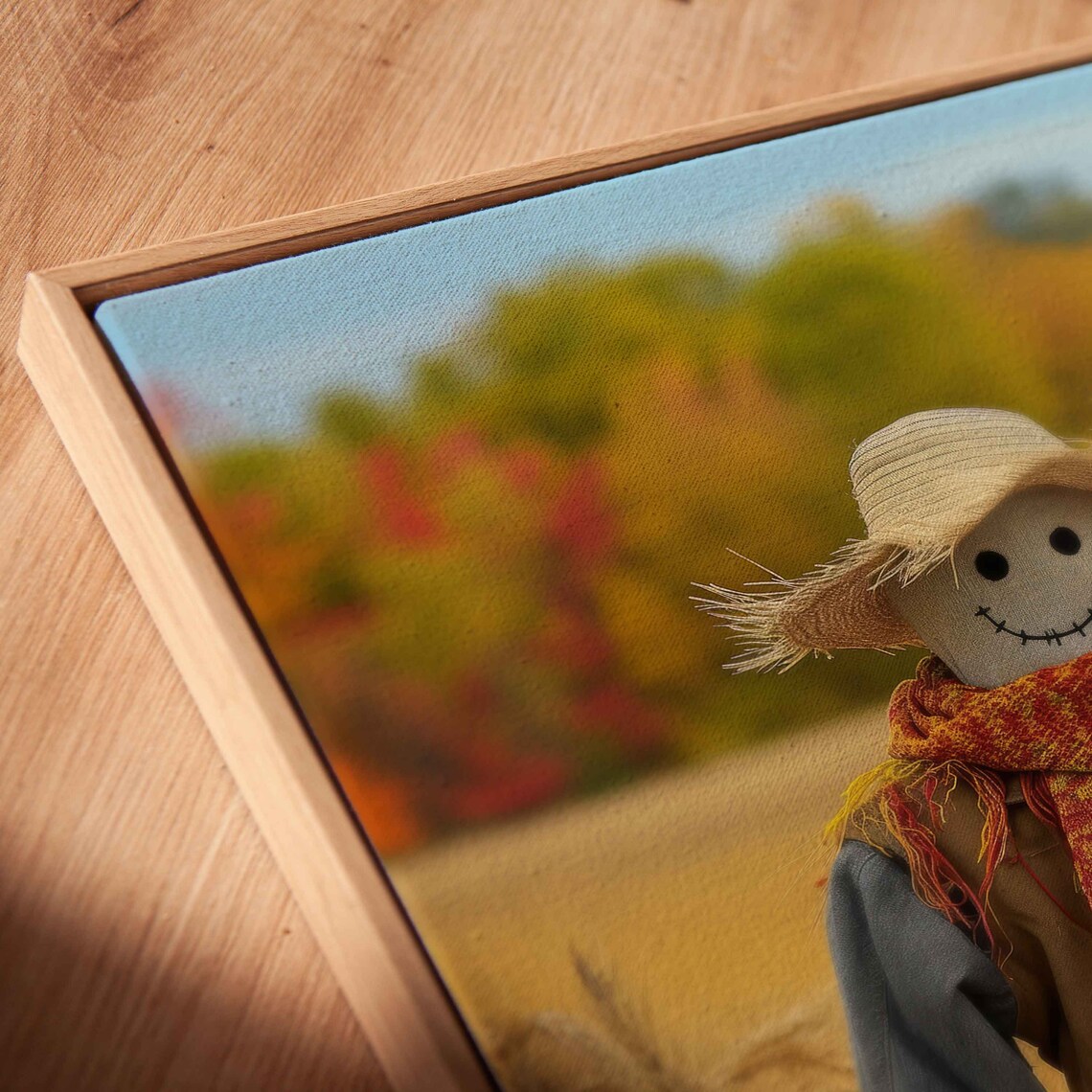 Friendly Scarecrow In Golden Wheat Field With Autumn Trees Poster - Image 2