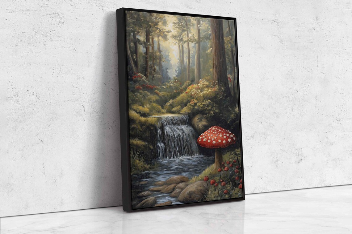 Serene Enchanted Glen Wall Art Print Fairy Tale Trees Gentle Waterfall Crystal Clear Pool - Image 4