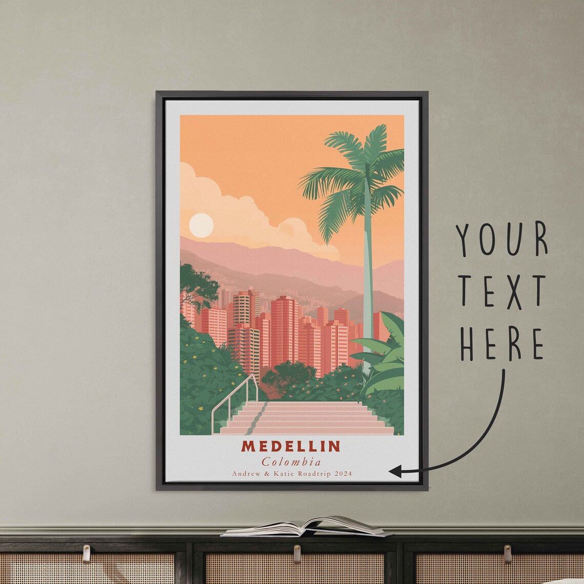 Medellin Colombia Hillside Stairs Skyline Sunset Travel Poster - Image 3
