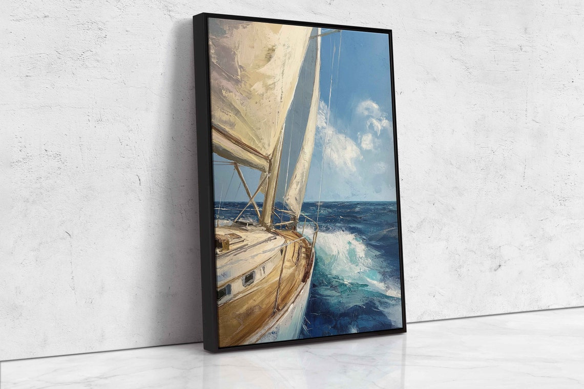Yacht Bow Cutting Through Waves Big Sails Ocean Sailing Painting Print - Image 4