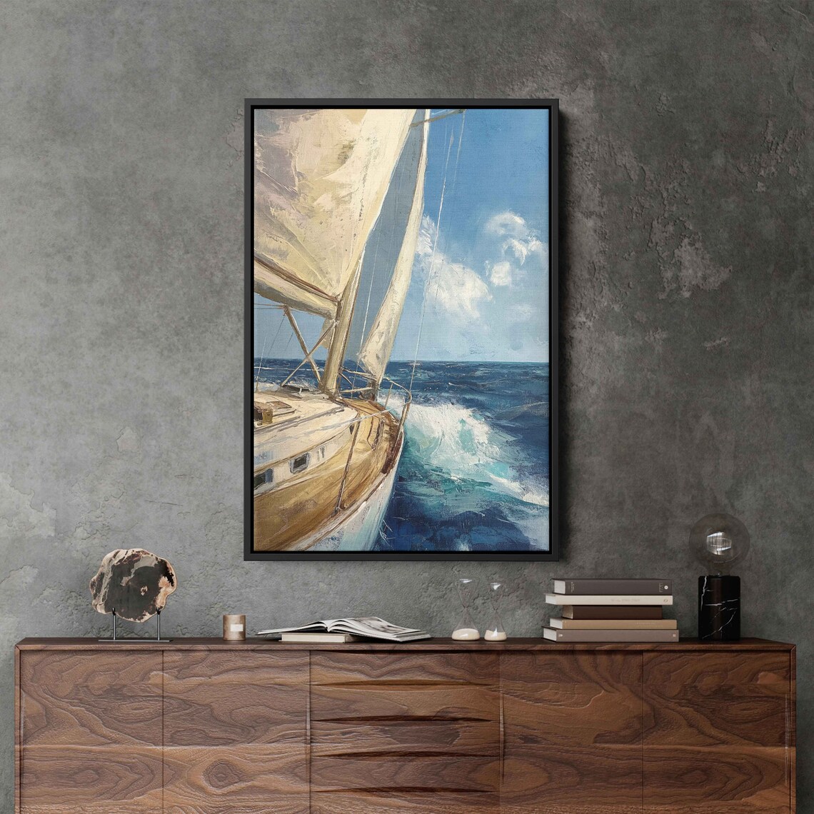 Yacht Bow Cutting Through Waves Big Sails Ocean Sailing Painting Print - Image 3