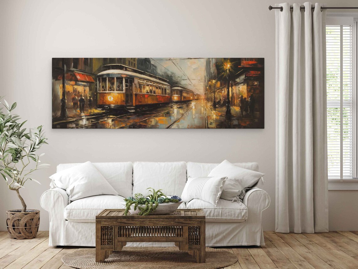 New Orleans Streetcar Rainy Night Vintage Street Oil Painting Poster - Image 4