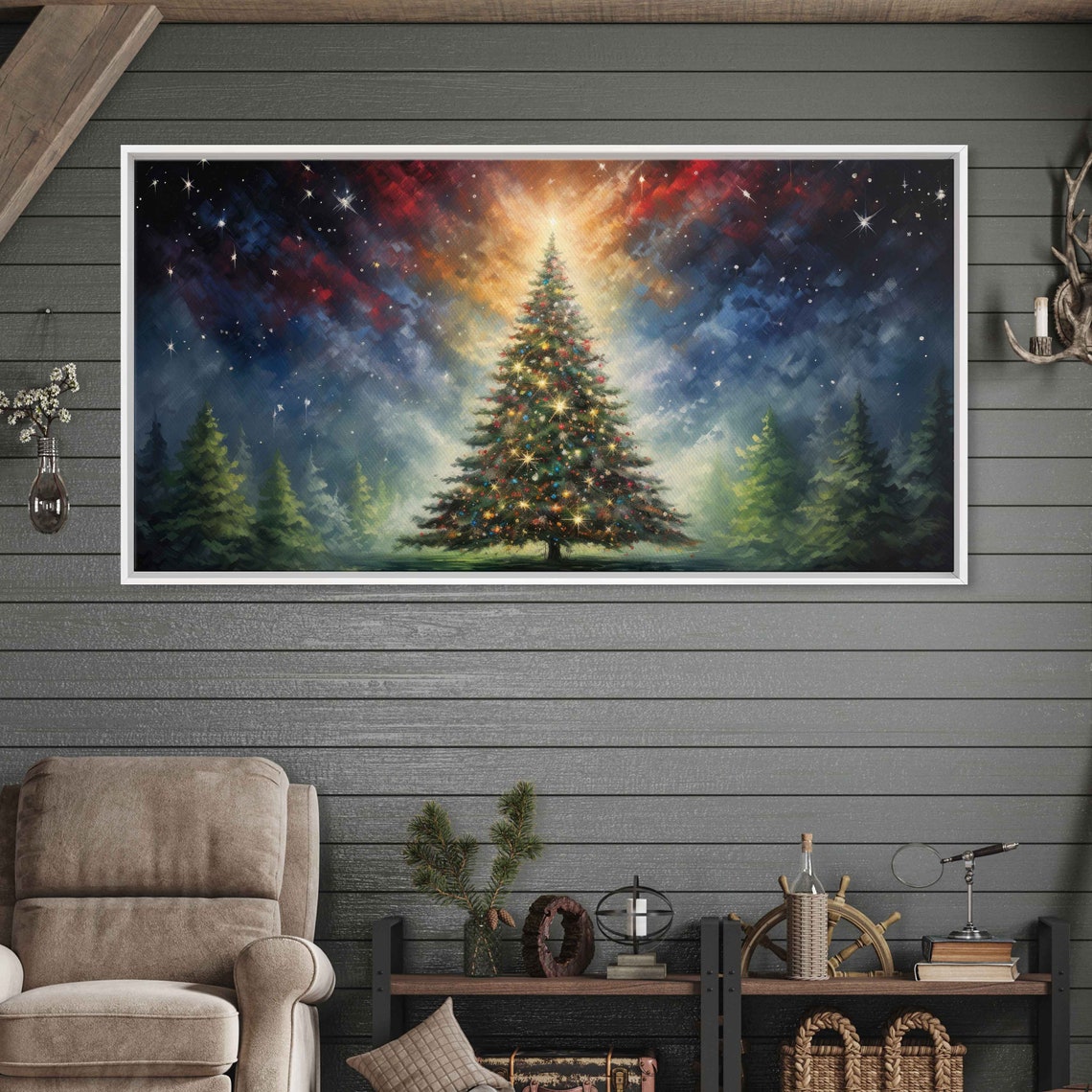 Christmas Tree Cosmic Starry Sky Palette Knife Painting Poster - Image 2
