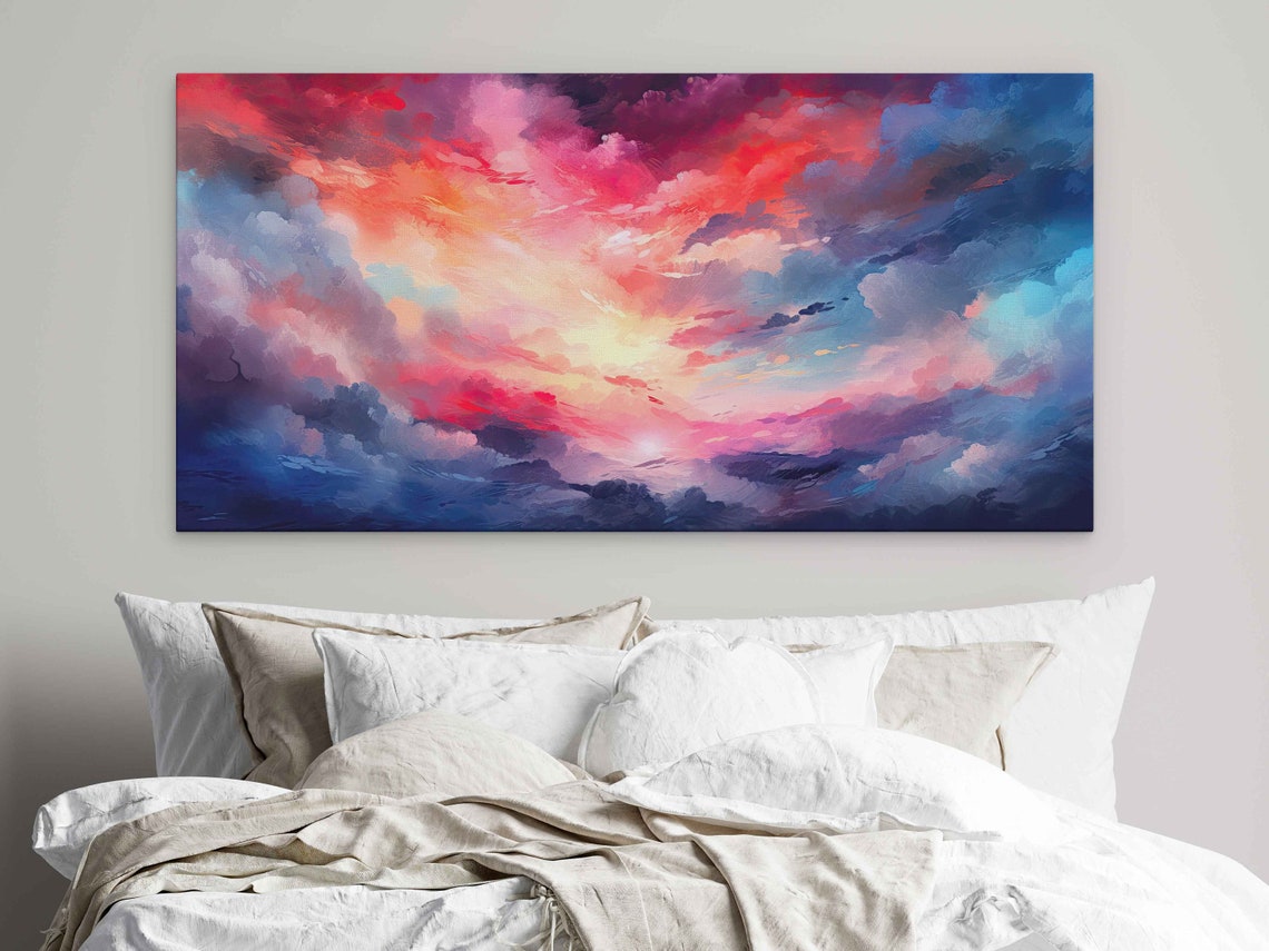 Amazing Colorful Clouds Abstract Painting Bright Vibrant Colored Clouds Print On Ready To Hang