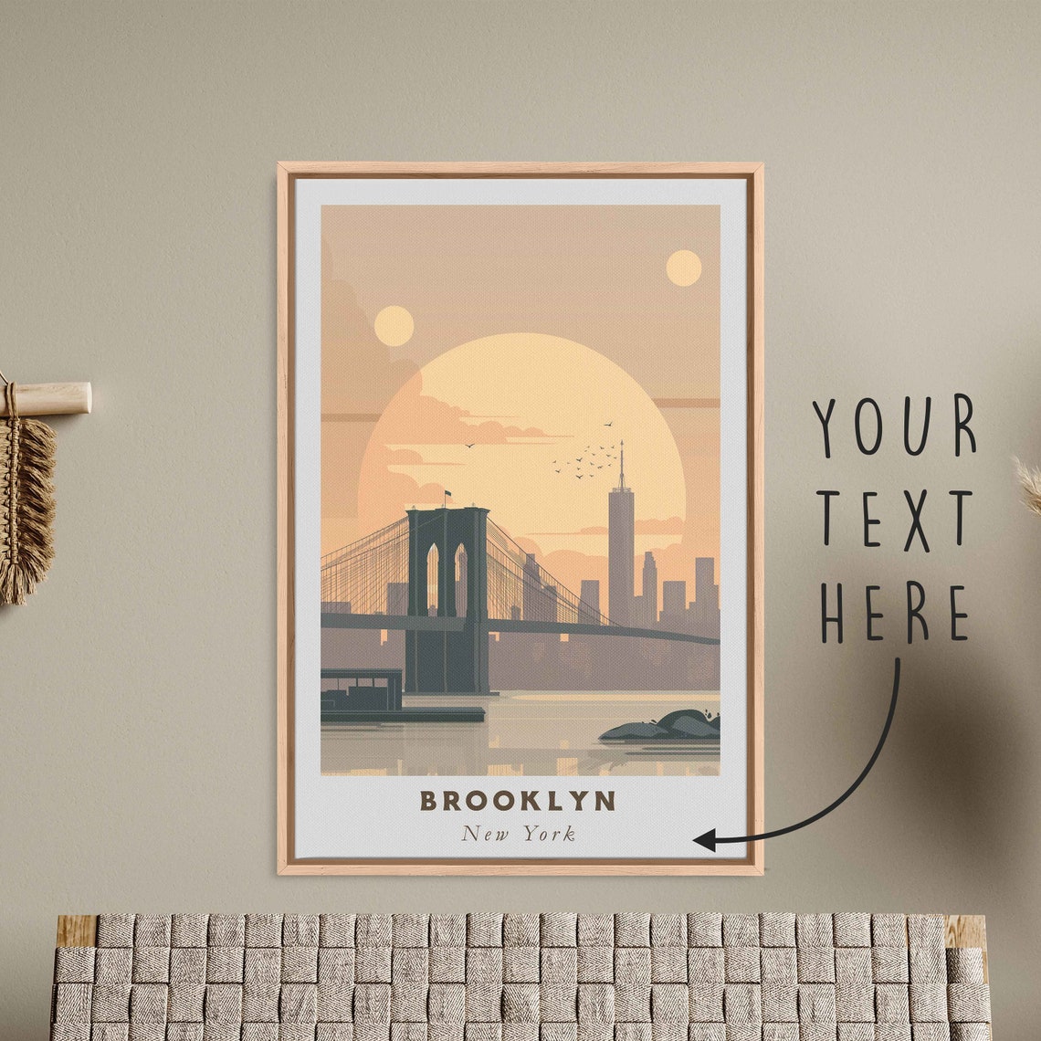 Brooklyn New York Bridge Manhattan Skyline Sunset Travel Poster