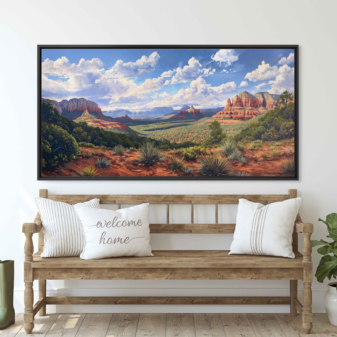 Sedona Arizona Red Rock Canyon Valley Painting Blue Sky Wall Art - Image 3