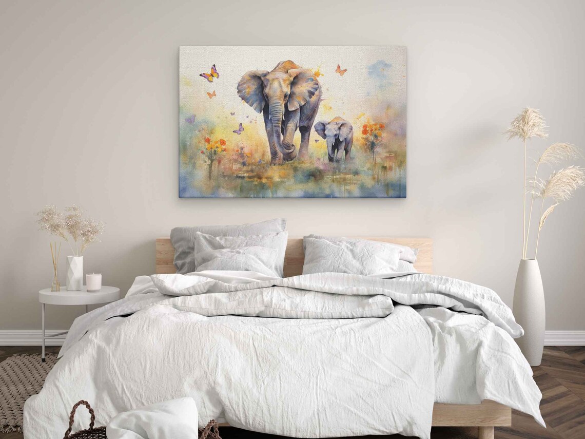 Watercolor Mother and Baby Elephant Art Print, Nursery Decor - Image 3