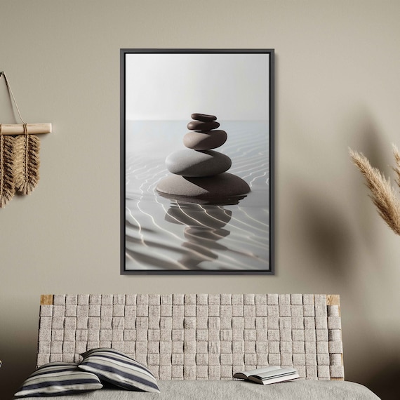 Zen Balancing Stones in Rippled Water Minimalist Meditation Art Poster