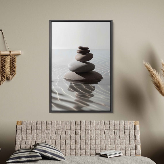 Zen Stacking Stones Wall Art Print Buddhism Meditation Balancing Rocks Rippled Water Ready To Hang
