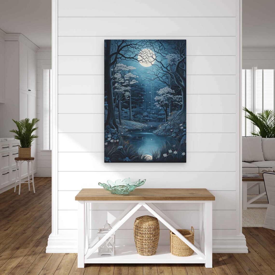 Enchanted Moonlit Forest Painting, Wall Art Print - Image 3