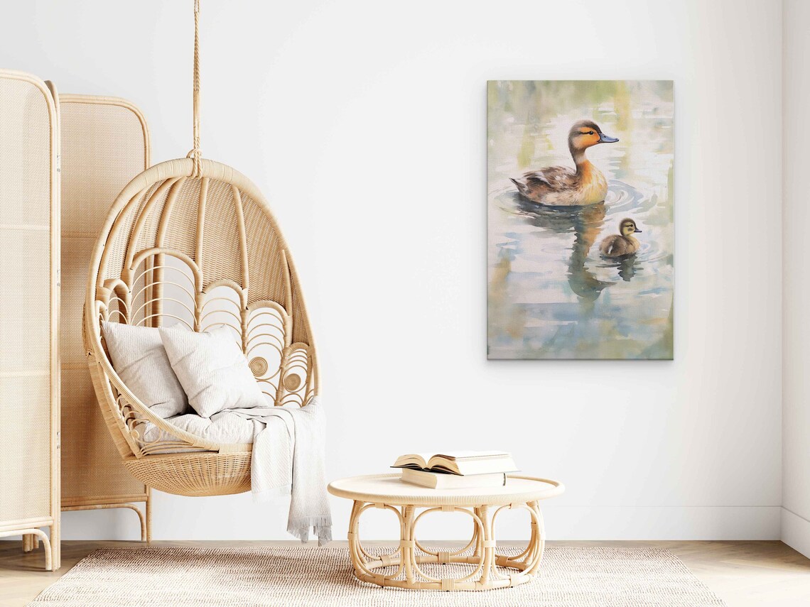 Mama Duck and Duckling Closeup Watercolor Soft Pond Wildlife Poster - Image 3