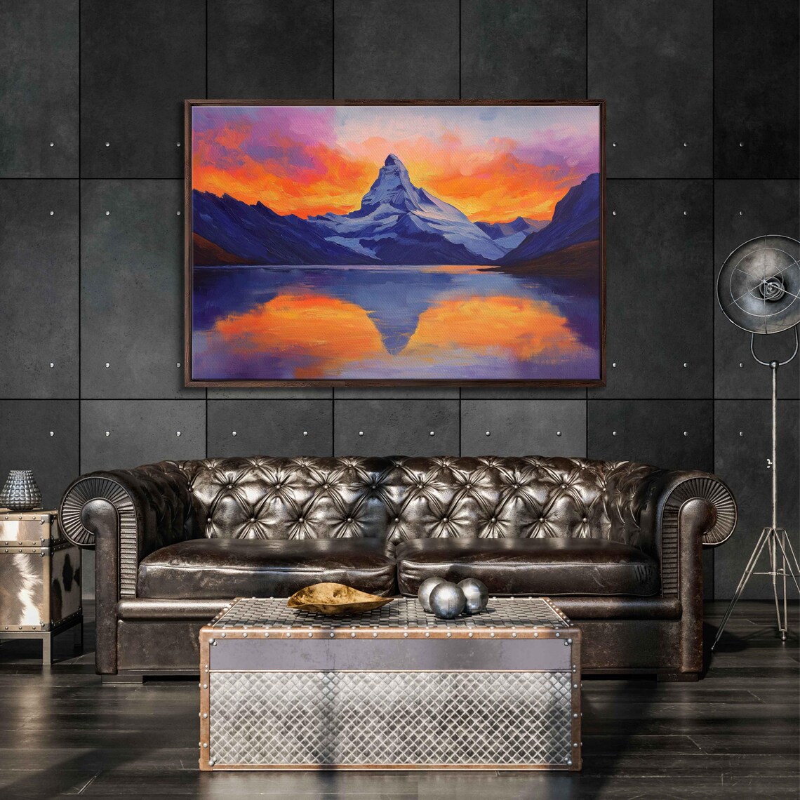 Matterhorn Sunset Scene Wall Art Print Majestic Mountain Vibrant Colors Serene Lake Reflection