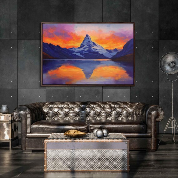 Matterhorn Sunset Scene Wall Art Print Majestic Mountain Vibrant Colors Serene Lake Reflection