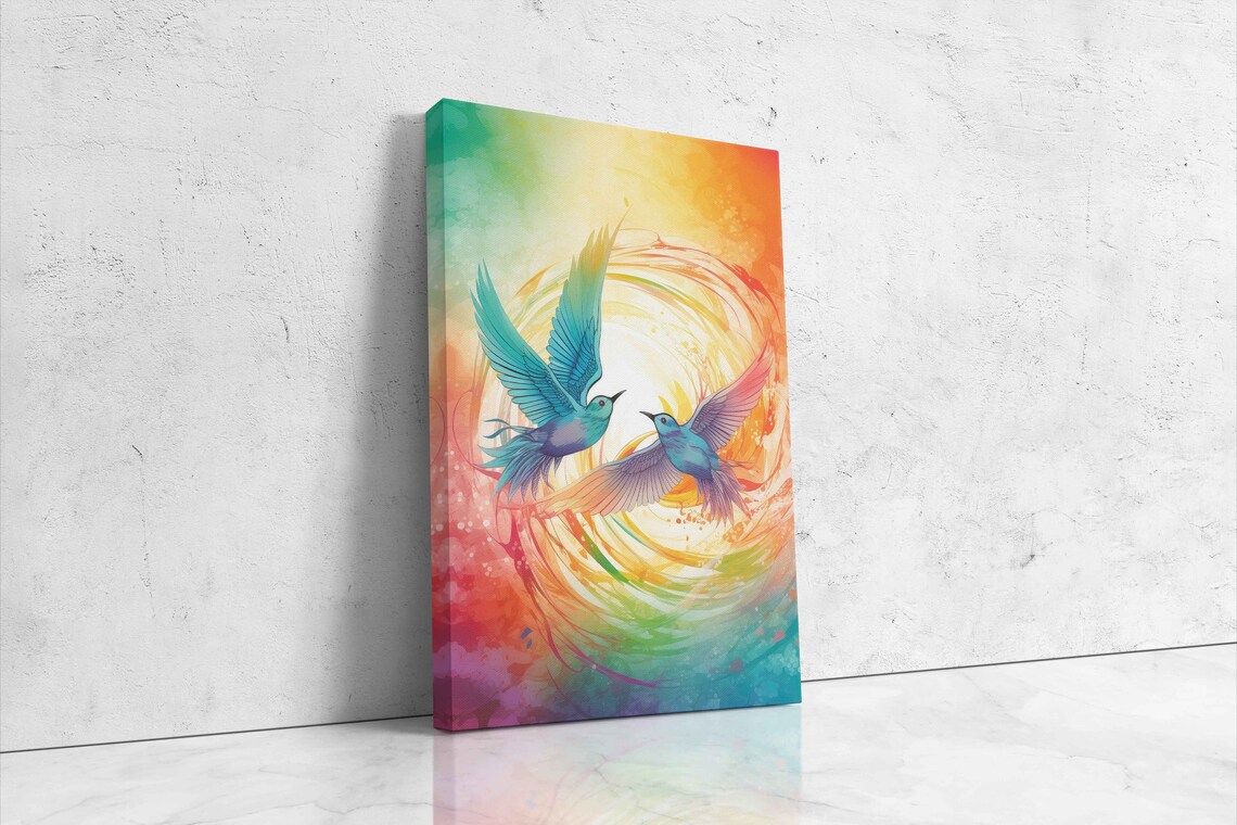 Two Colorful Hummingbirds Rainbow Swirl Nursery Wall Art Poster - Image 4