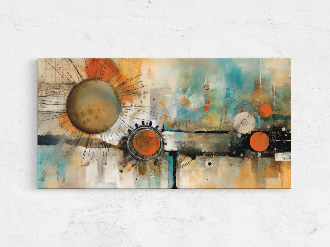 Abstract Paint Splash Teal Orange Circles Modern Boho Art Print