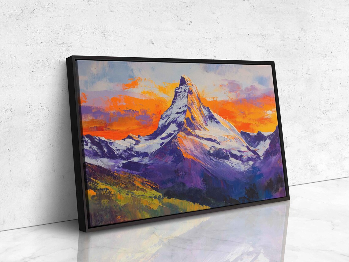 Matterhorn Sunset Wall Art Print Vivid Acrylic Painting Colorful Mountain Scene - Image 4