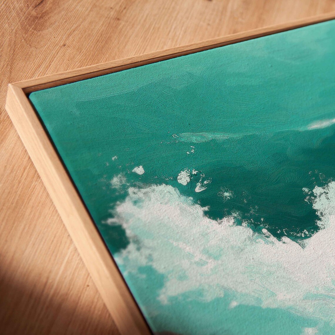 Teal Ocean Wave Crashing Against Rocky Shore Dramatic Seascape Art Poster - Image 2