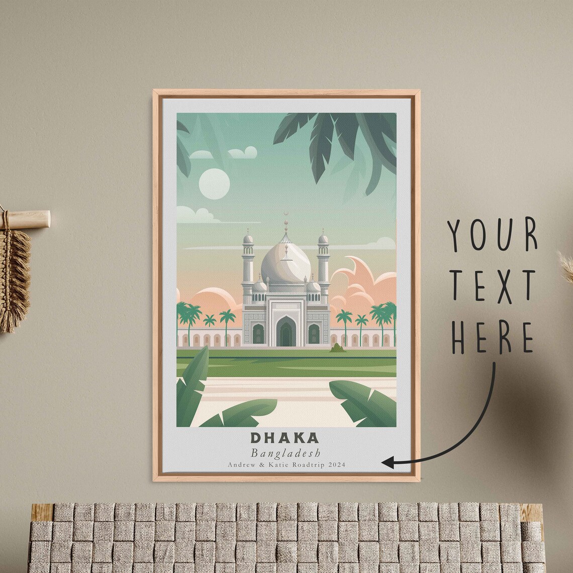 Dhaka Bangladesh White Mosque Domes Palm Trees Pastel Art Poster - Image 3