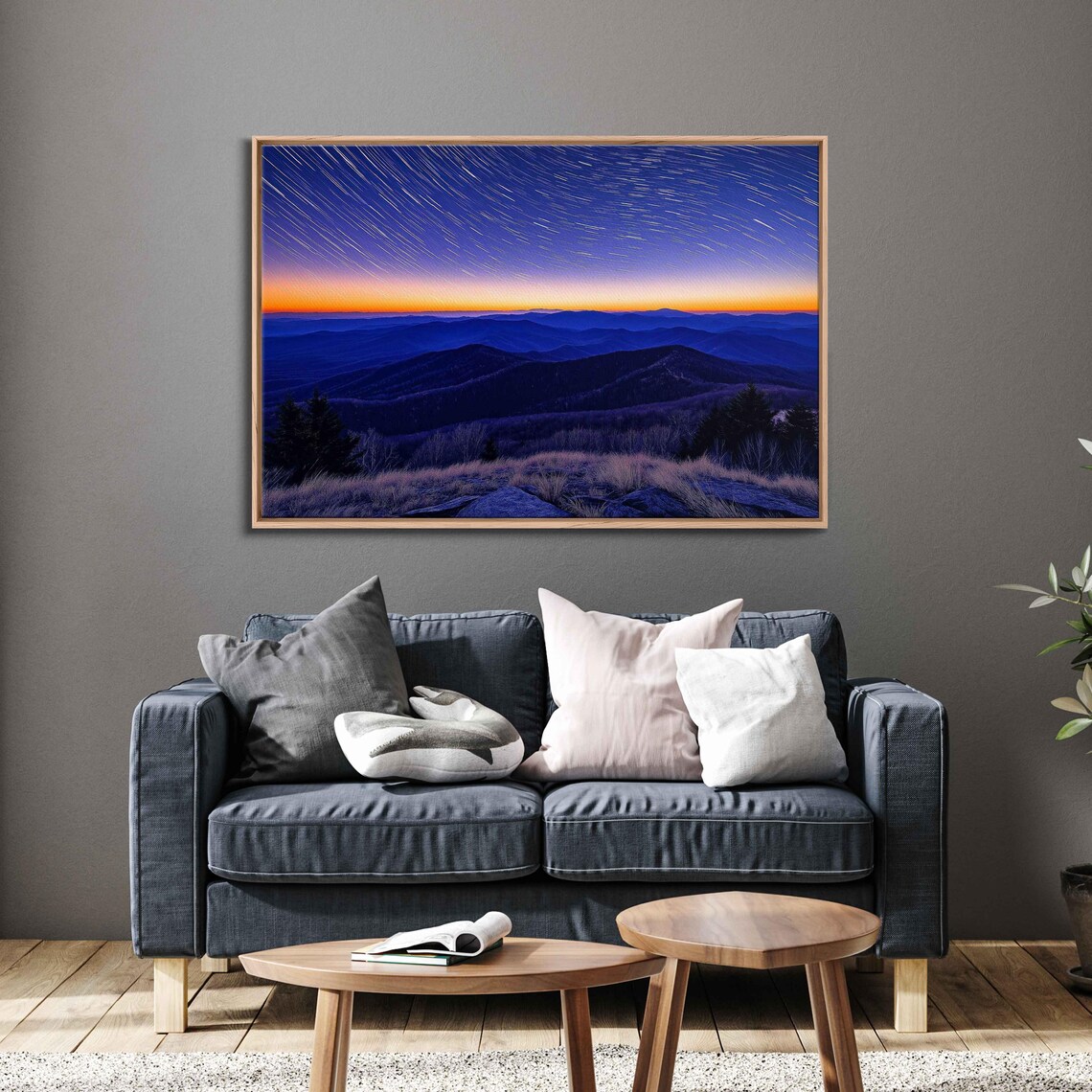 Star Trails Circling Above Mountains At Blue Hour Dusk Poster