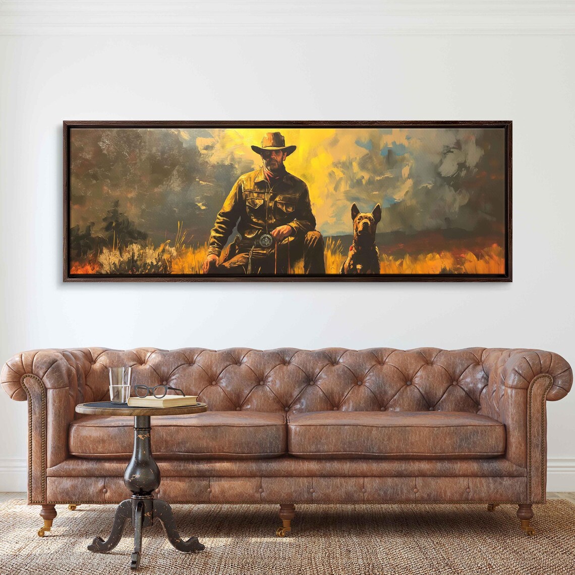 Vintage Cowboy With Loyal Dog Golden Prairie Sunset Wall Poster - Image 3
