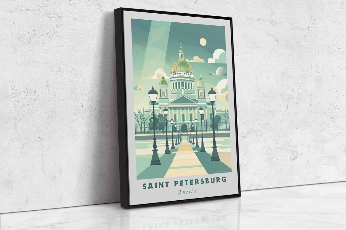 Saint Petersburg Russia Cathedral Golden Dome Avenue Travel Poster - Image 2
