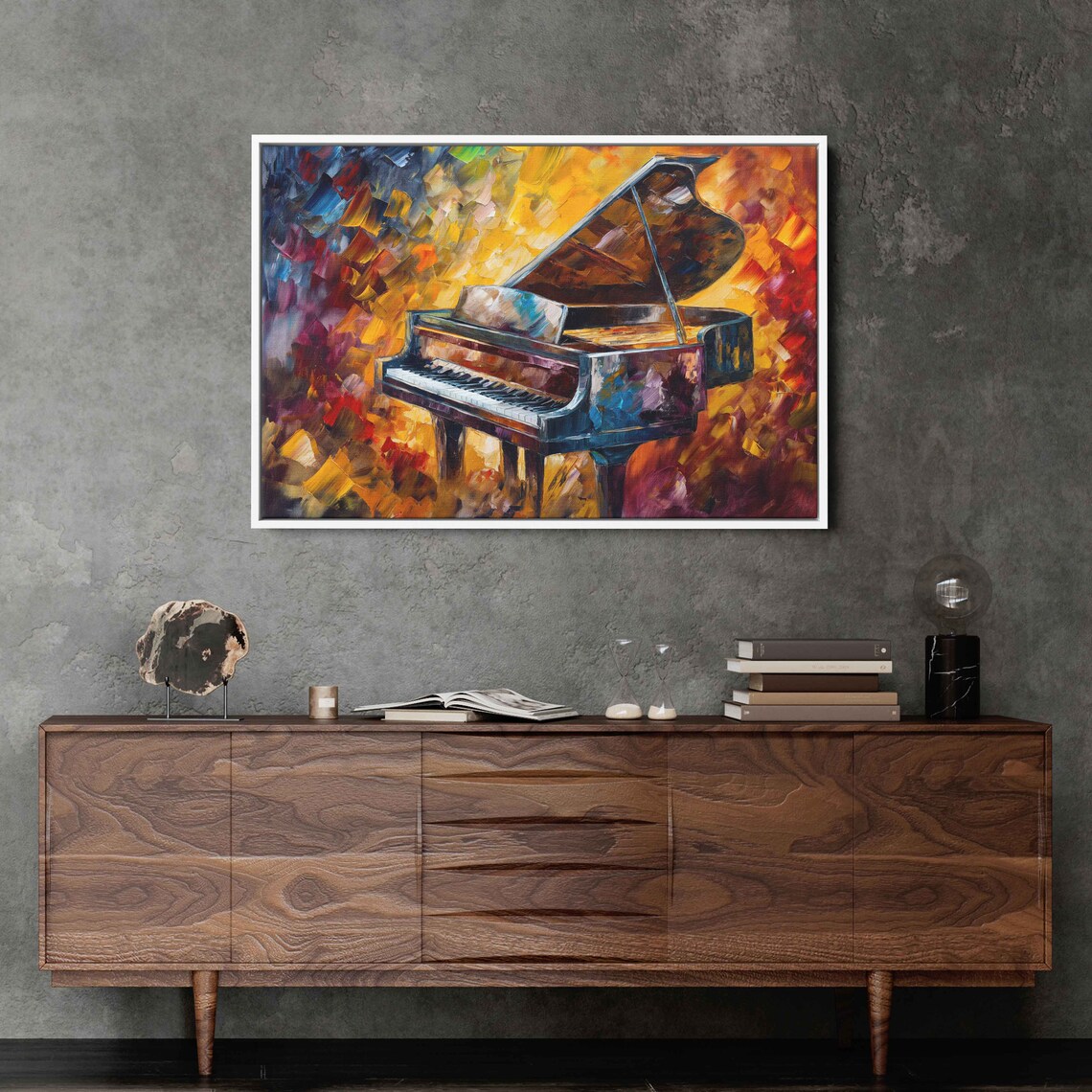 Colorful Grand Piano Palette Knife Painting Fiery Music Instrument Art Poster - Image 3