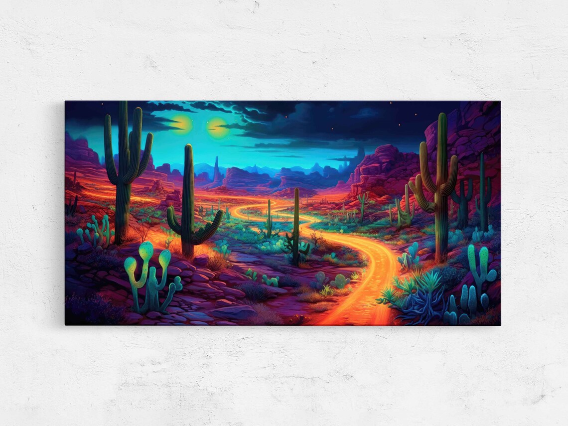 Neon Desert Cactus Art Print, Desert Landscape
