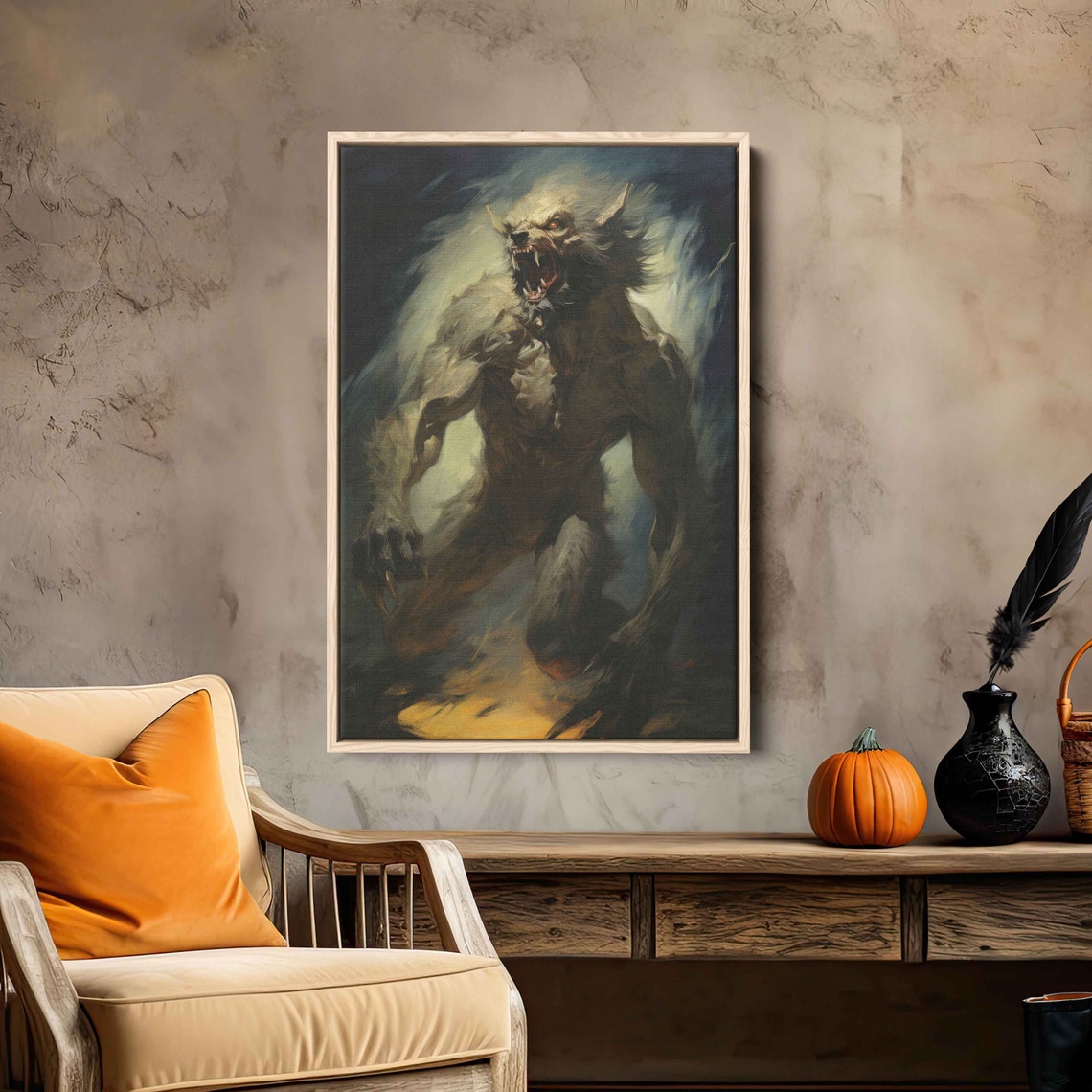 Howling Moonlit Werewolf Charging Forward Spooky Halloween Print - Image 4