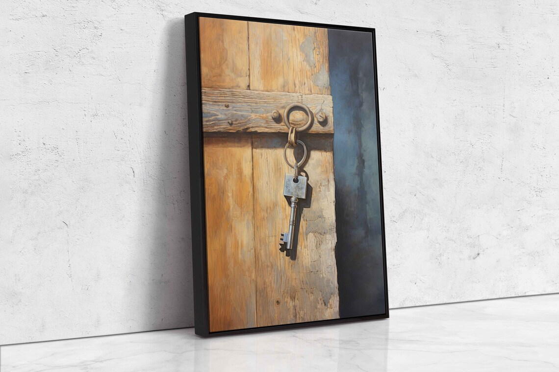 Vintage Key Hanging On Barn Door Rustic Wood Old Farmhouse Wall Art - Image 4