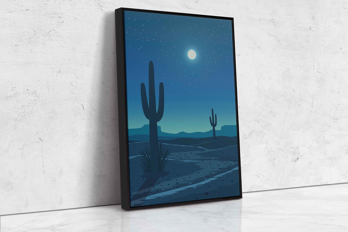 Arizona Desert Night Landscape, Minimalist Cactus Art Print - Image 4