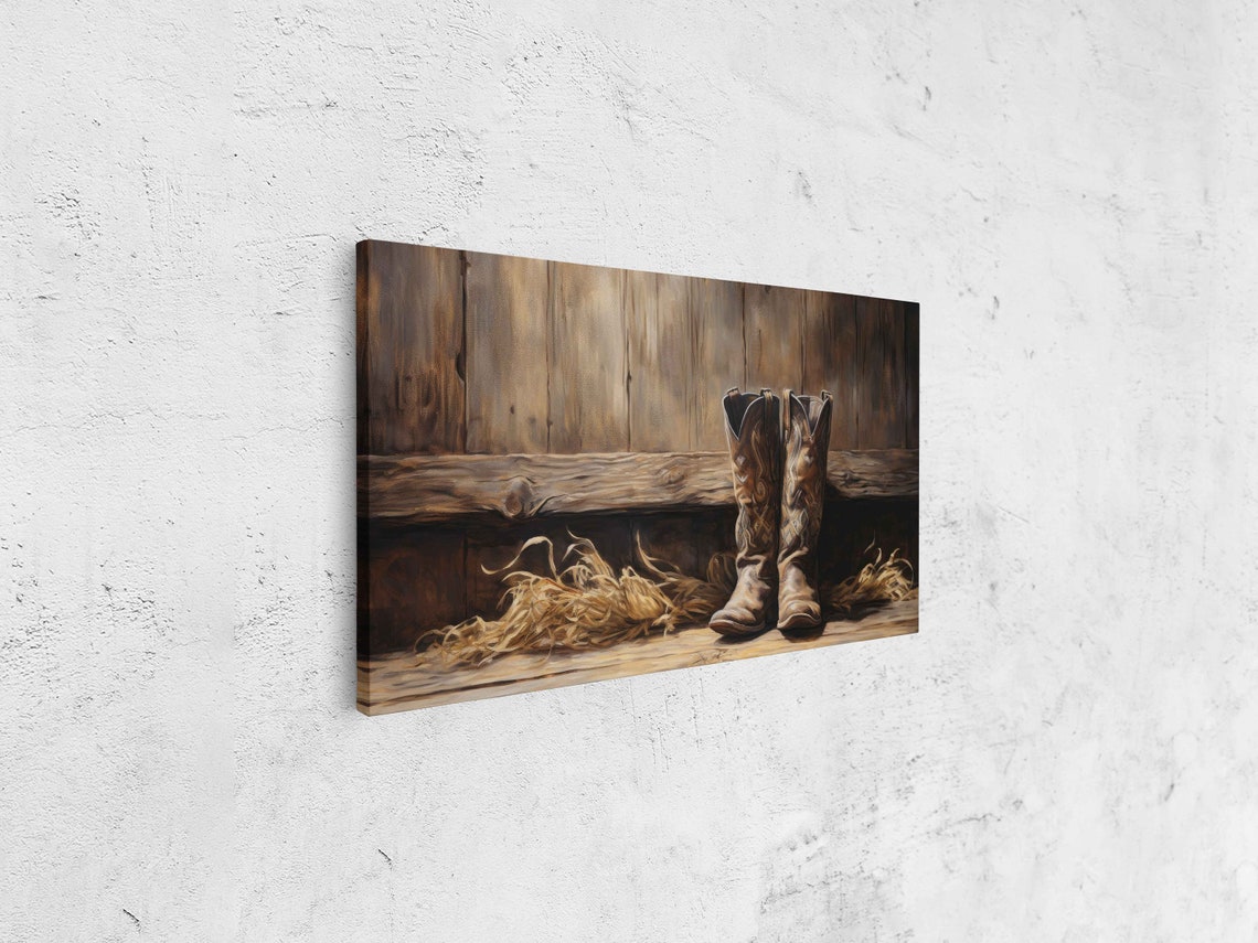Cowboy Boots Oil Painting Framed Print Ready To Hang Rustic Art - Image 4