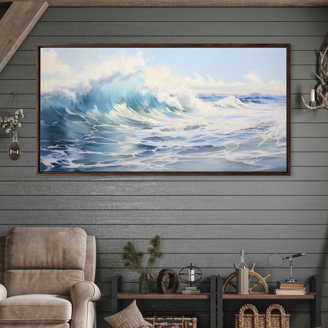 Powerful Turquoise Crashing Ocean Waves Blue Sea White Caps Poster