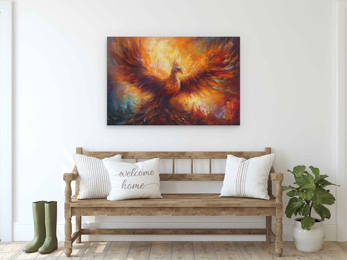 Phoenix Spreading Fiery Wings Oil Painting Mythical Bird Art Poster - Image 2