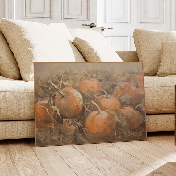 Pumpkin Patch Harvest Painting Orange Pumpkins Fall Autumn Art Poster