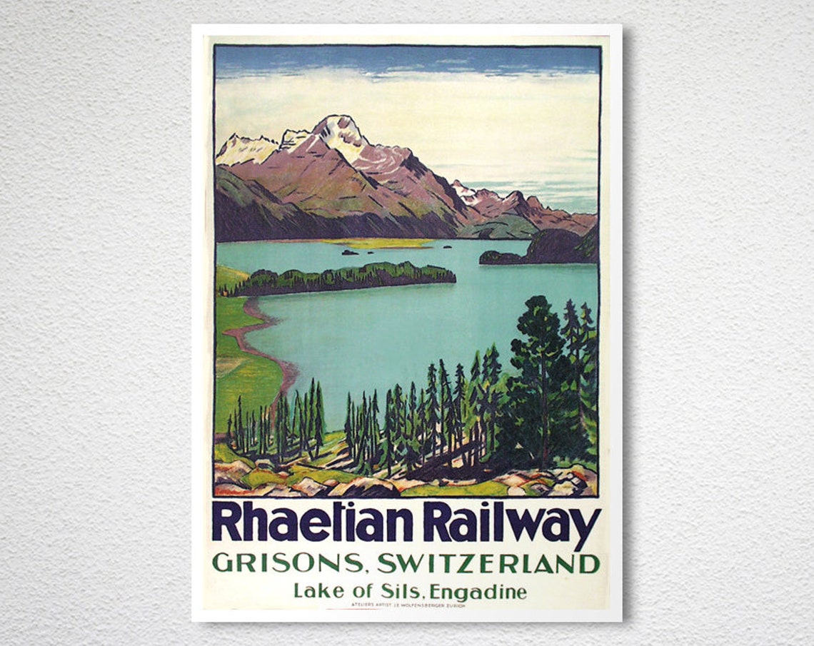 Rhaetian Railway Grisons Lake of Sils Engadine Travel Poster - Image 2