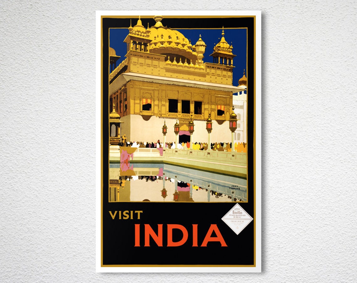 Visit India Amritsar Famous Golden Temple Vintage Travel Poster - Image 2