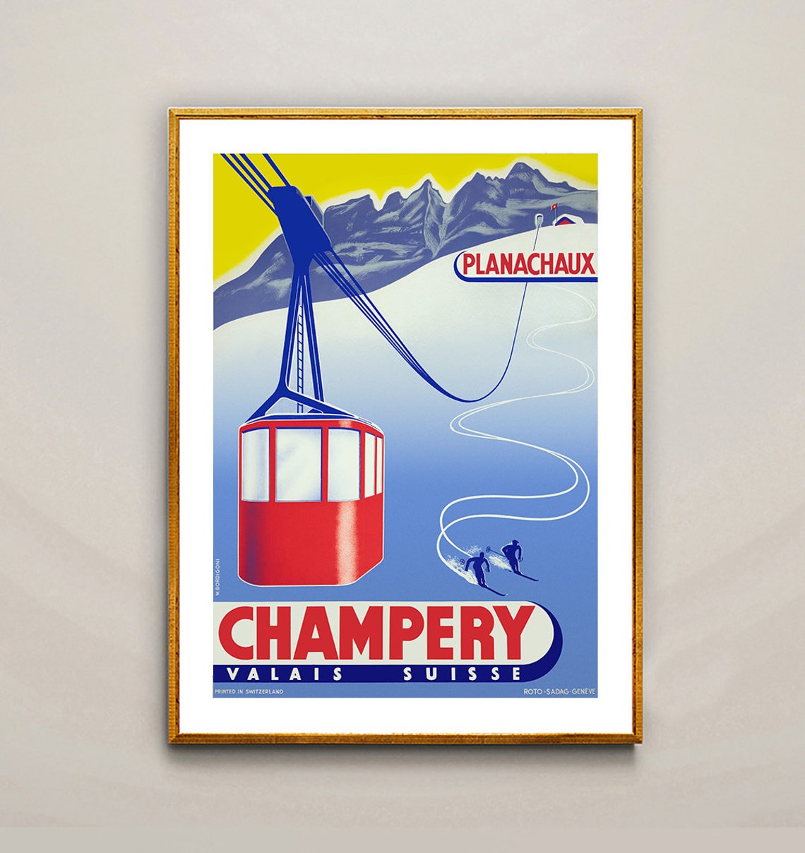 Champery Planachaux Valais Suisse Vintage Ski Cable Car Poster - Image 2