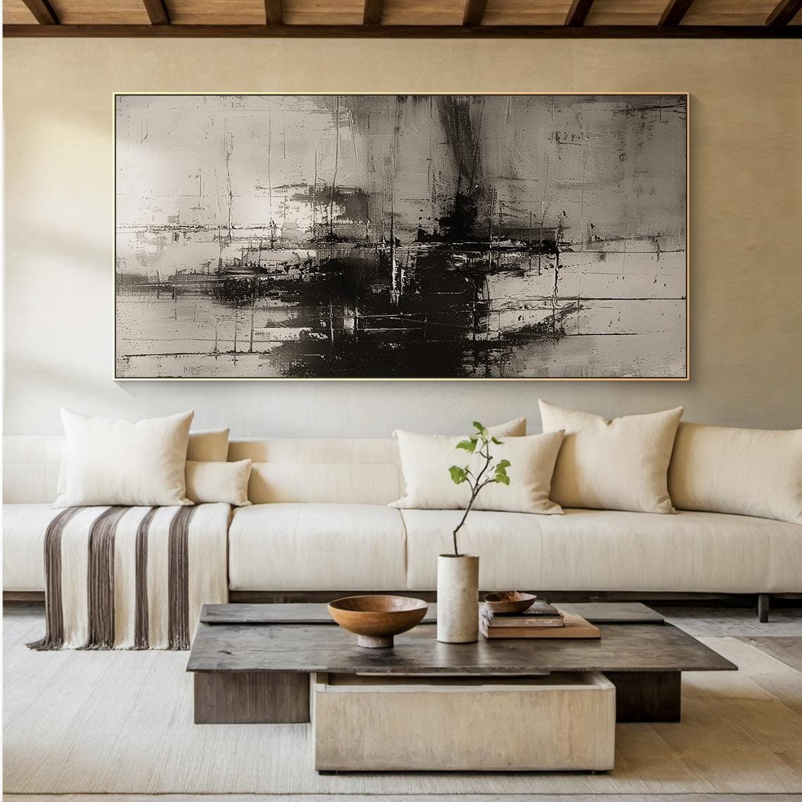 Black Grey Dripping Ink Splatter Textured Abstract Modern Wall Art - Image 5