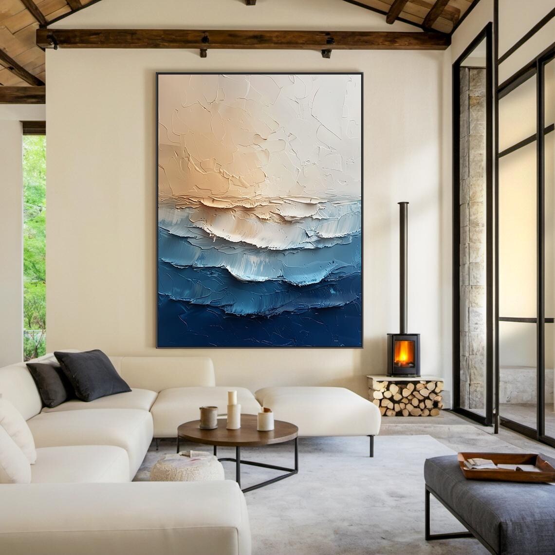 Blue Ocean Wave Layers Textured Painting Abstract Sea Art Print Poster - Image 3
