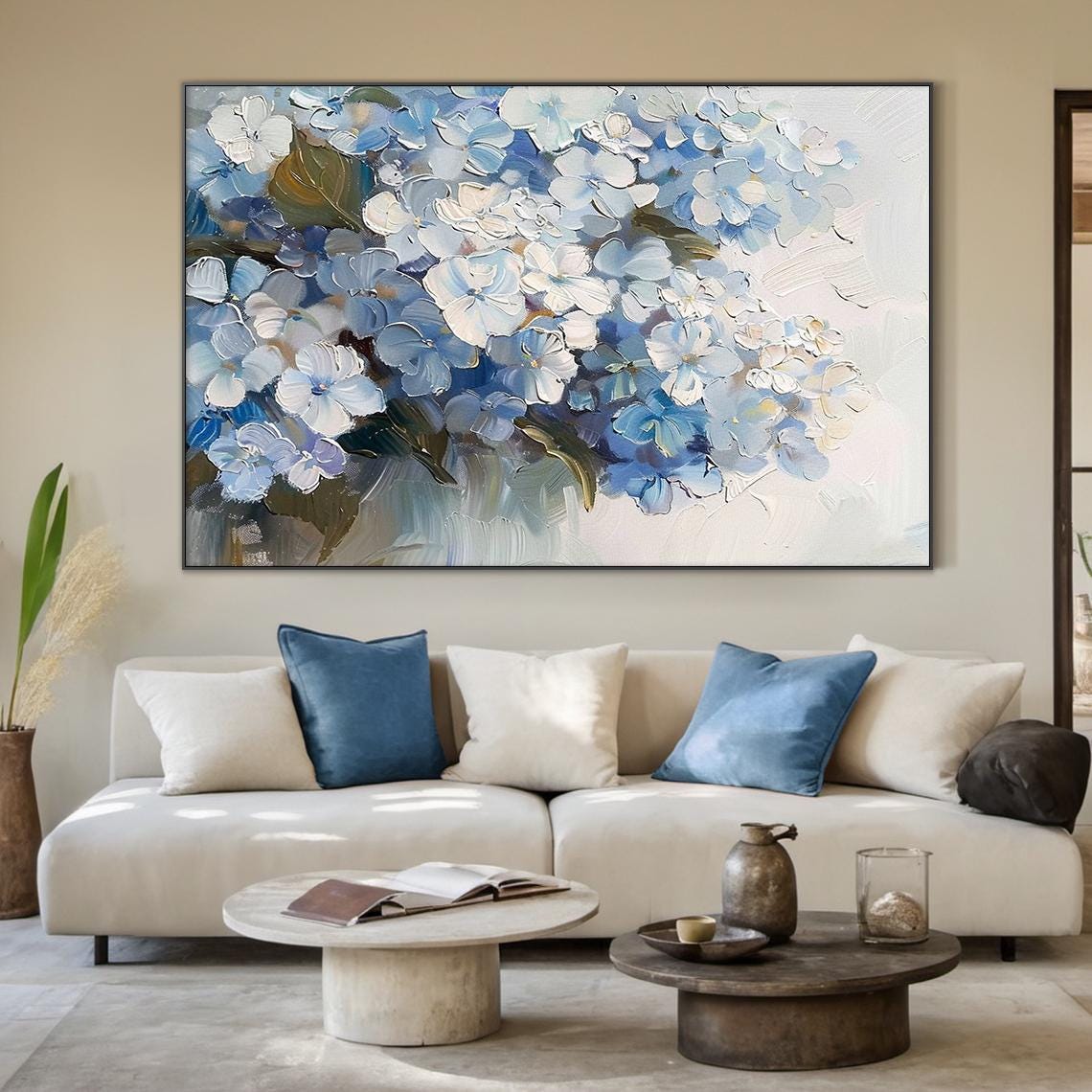 Blue White Floral Bouquet Painting Textured Botanical Wall Art Poster - Image 3