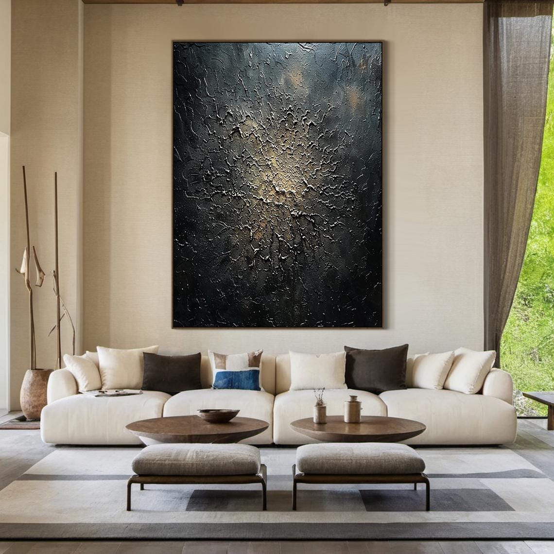 Black Gold Shimmer Abstract Texture Oil Painting Square Dark Poster - Image 2