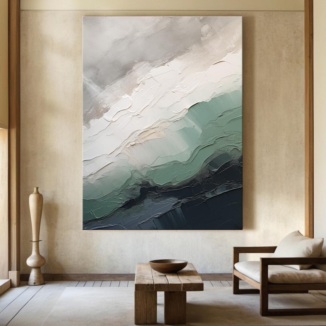 Green and Beige Minimalist Landscape Art Print - Image 3
