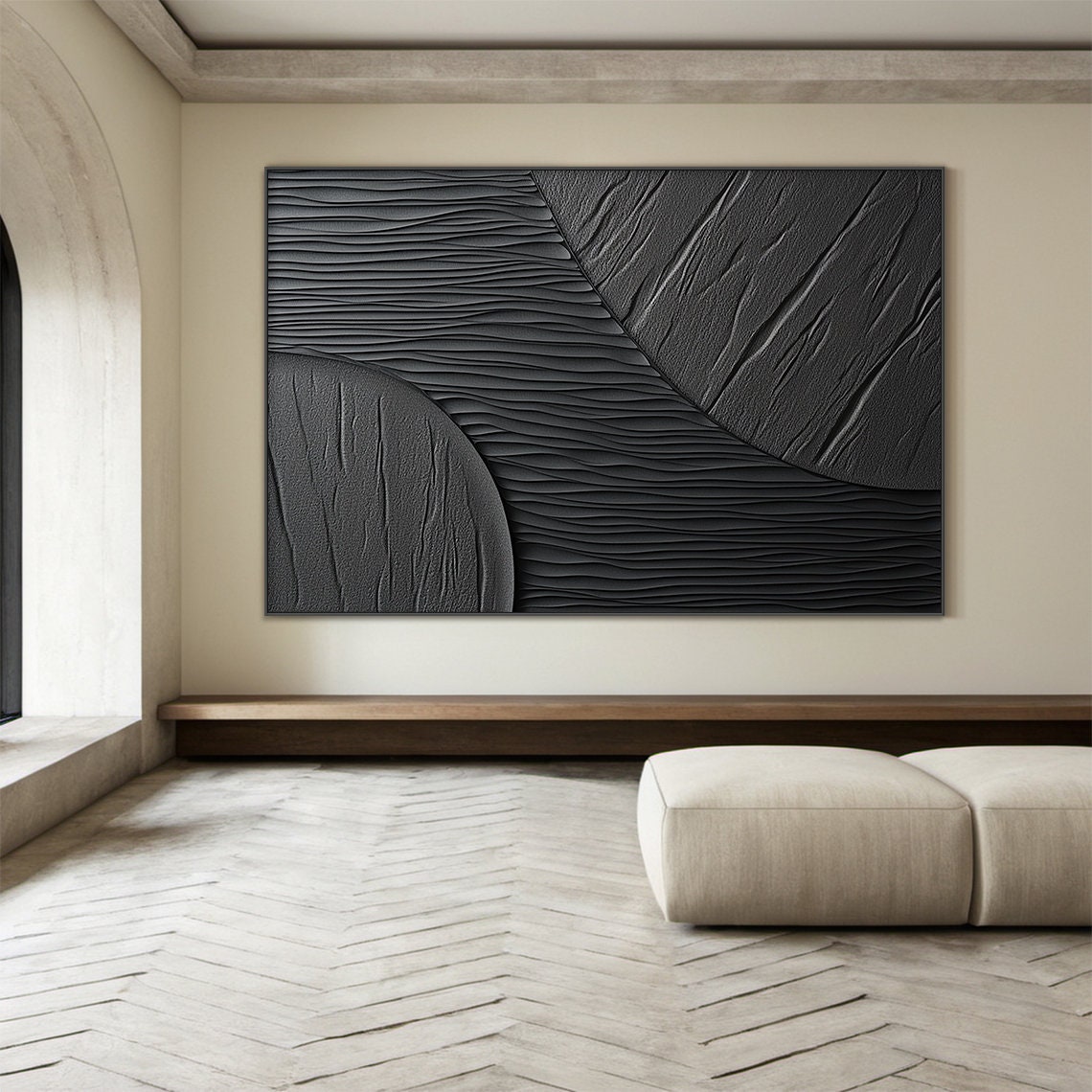 Black Wabi Sabi Textured Geometric Abstract Minimalist Art Poster - Image 3