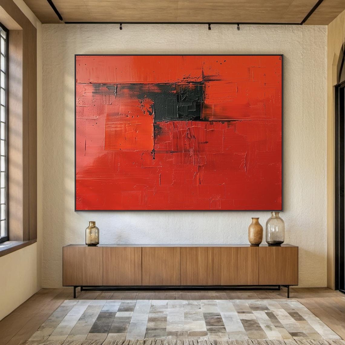 Red Minimalist Abstract Oil Painting, Modern Art Print - Image 6