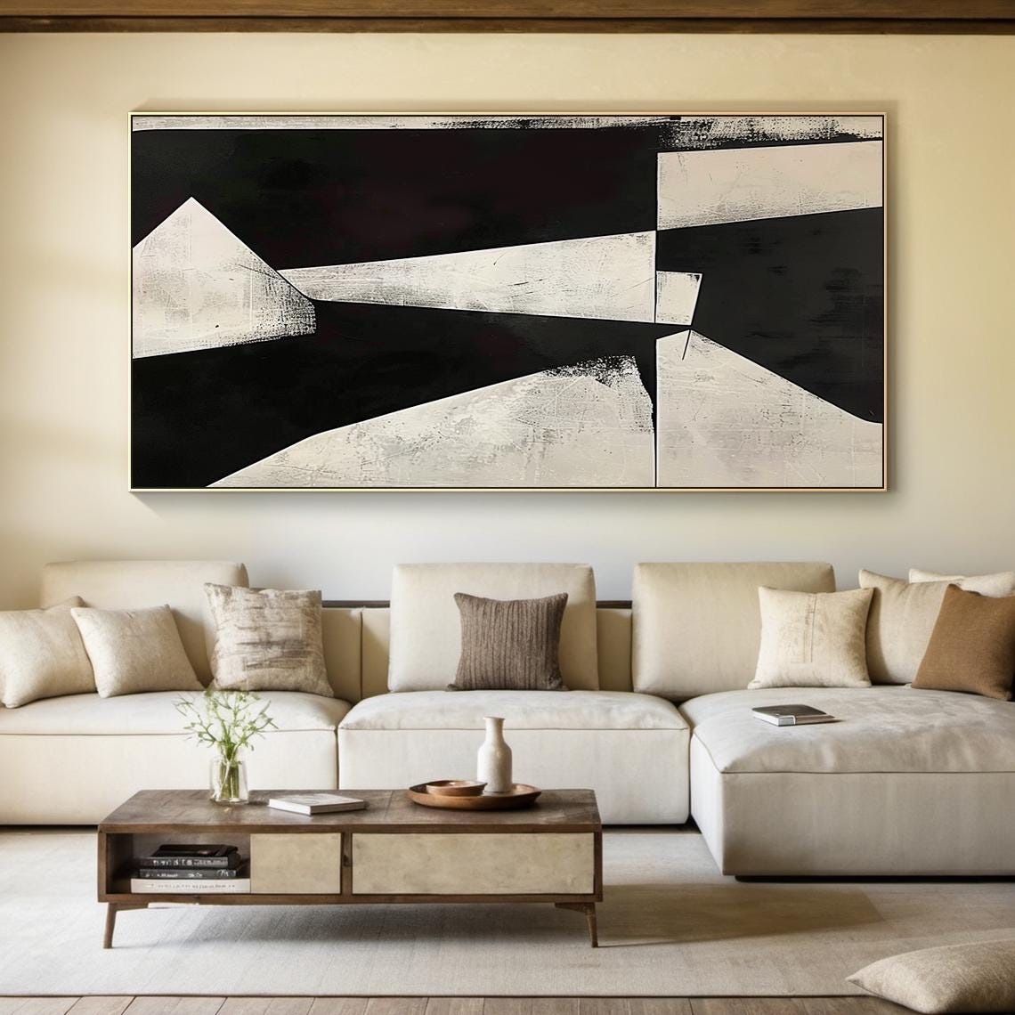 Black White Geometric Abstract Painting Bold Angular Modern Wall Art - Image 5