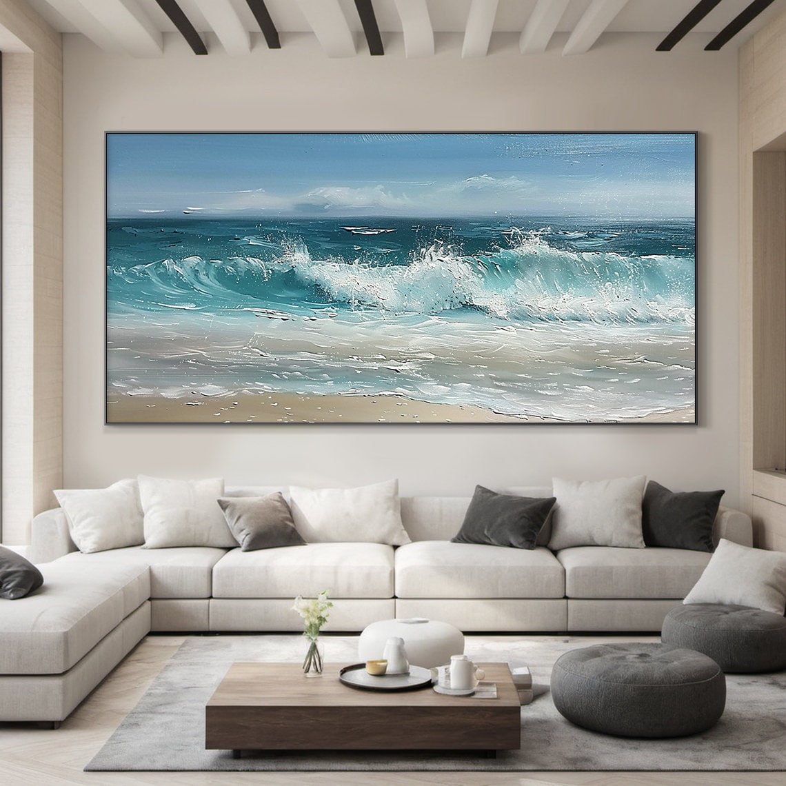 Blue Sea Level Abstract Oil Painting Art Print