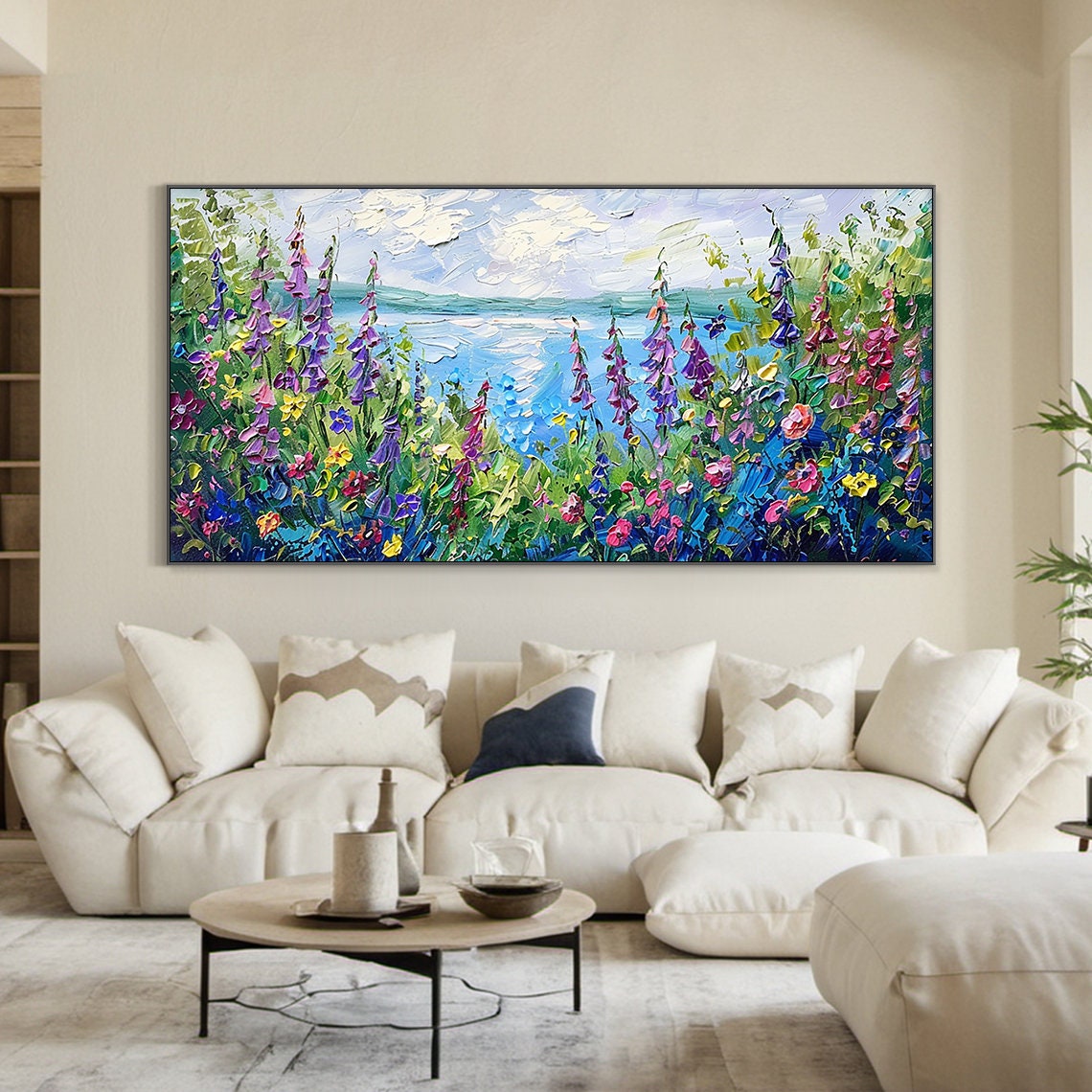 Colorful Wildflower Meadow Lakeside Bloom Impasto Floral Poster