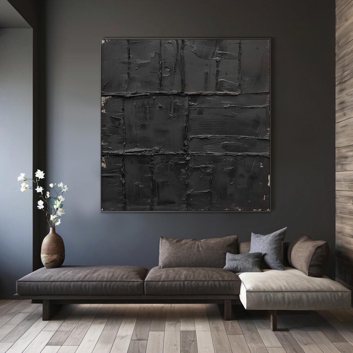 Original Black Wabi Sabi Wall Painting Black Abstract Art Black Minimalist Painting Black Textured Painting Modern Home Decor - Image 5